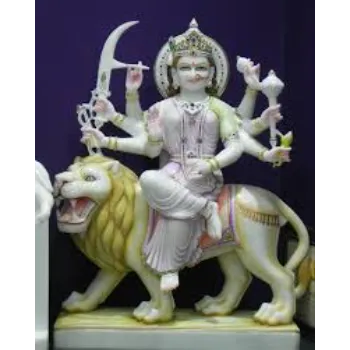  Painted Hindu White Marble Durga Statue